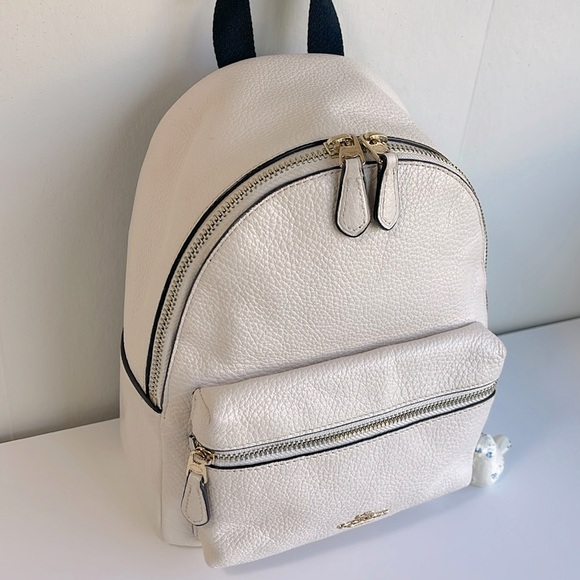 COACH Pebbled Leather Mini Charlie Backpack Color Chalk - Picture 4 of 17